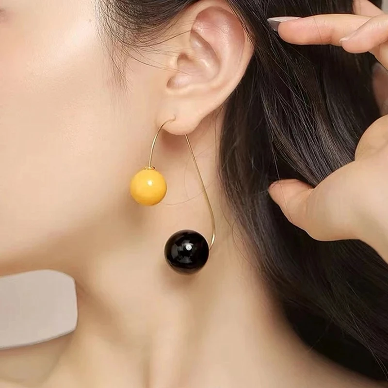 Korean Exaggerated Design Black and Yellow Ball Patchwork Pendant Earring Accessories 2022 Fashion Jewelry for Women Gifts