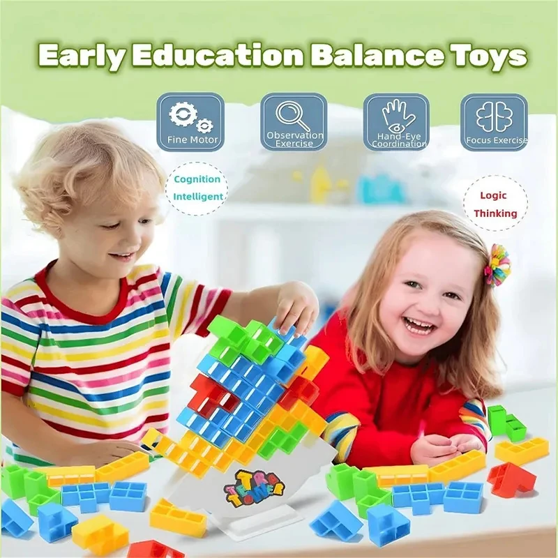 3D Tetra Tower Balance Stacking Toys Board Games Hand-Eye Coordination Balance Puzzle Stack Building Block Balancing Tower Game