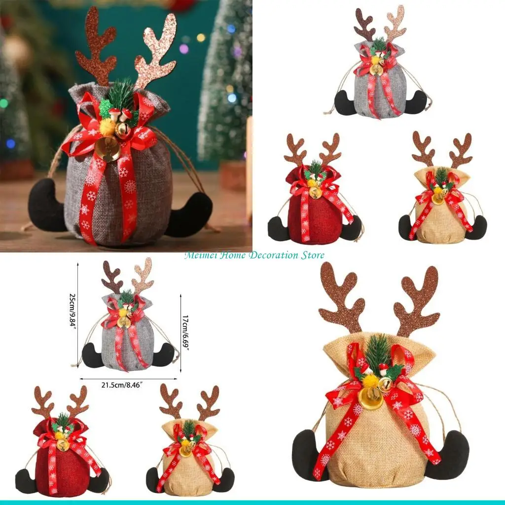 H7BF 3Pcs Drawstring Bag Christmas Apples Pouches Creative Candy Storage Bag Reusable Gift Bag Party Favor for Kids