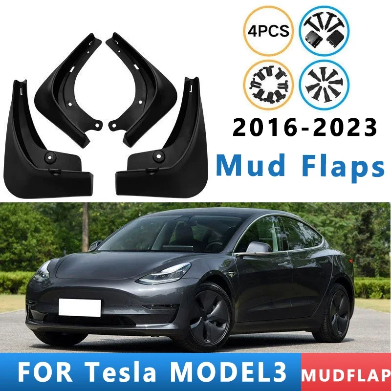 اللوحات الطينية مناسبة لـ Tesla MODEL3 2016-2023 2017 2018 2019 واقيات الطين مصدات الإطارات ملحقات مقاومة للرذاذ واقيات العجلات 4ps #1