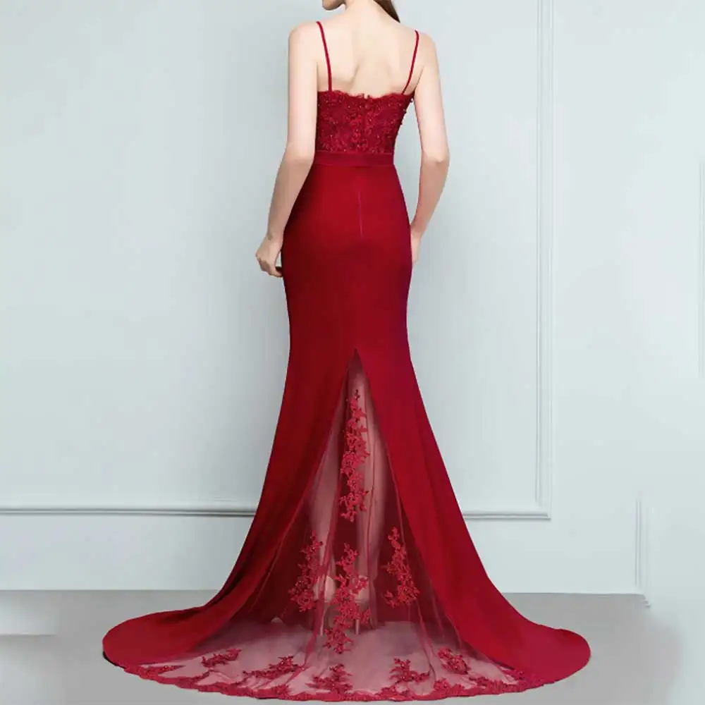 Elegant Lace Sleeveless Backless Mermaid Evening Dress For Women Belt Prom Dresses Bridesmaid Dress Formal Gowns فساتين سهرة