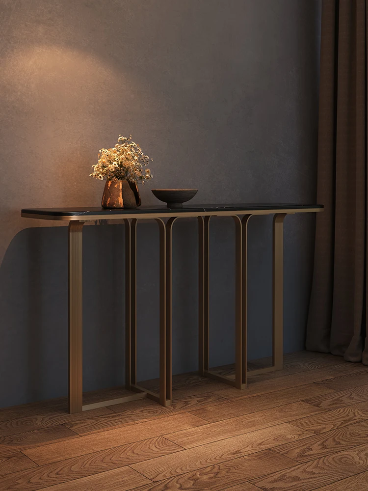 

Italian-style entrance desk is light and luxurious, simple against the wall, modern entrance cabinet corridor long table