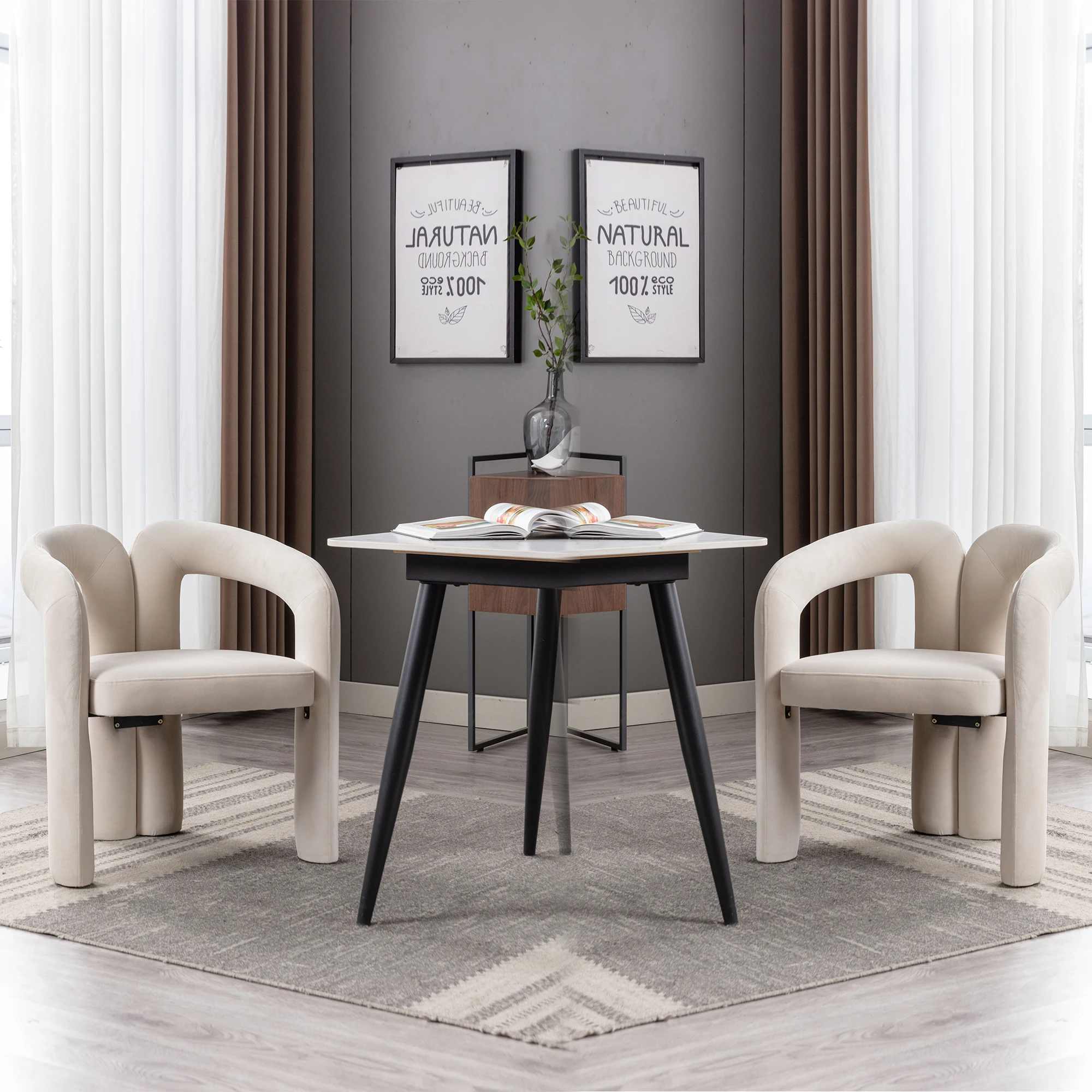 Sedie da pranzo moderne in velluto LVHOM (set di 2) con sedile imbottito, sedia da toeletta con struttura in legno massello e braccioli per camera