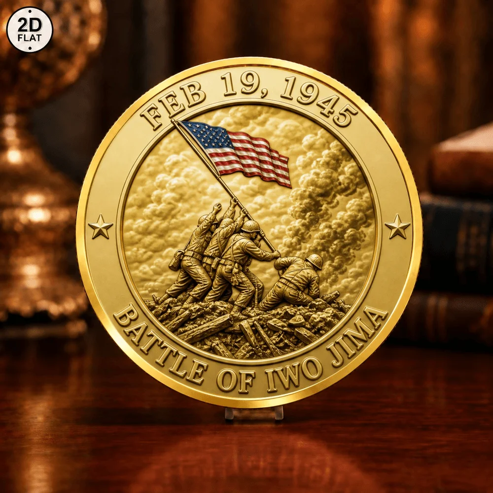 1pc Battle of Iwo Jima D-Day Invasion Challenge Coin 2D UV Print Historical War Landing Souvenir Medal Desktop Decoration Gifts