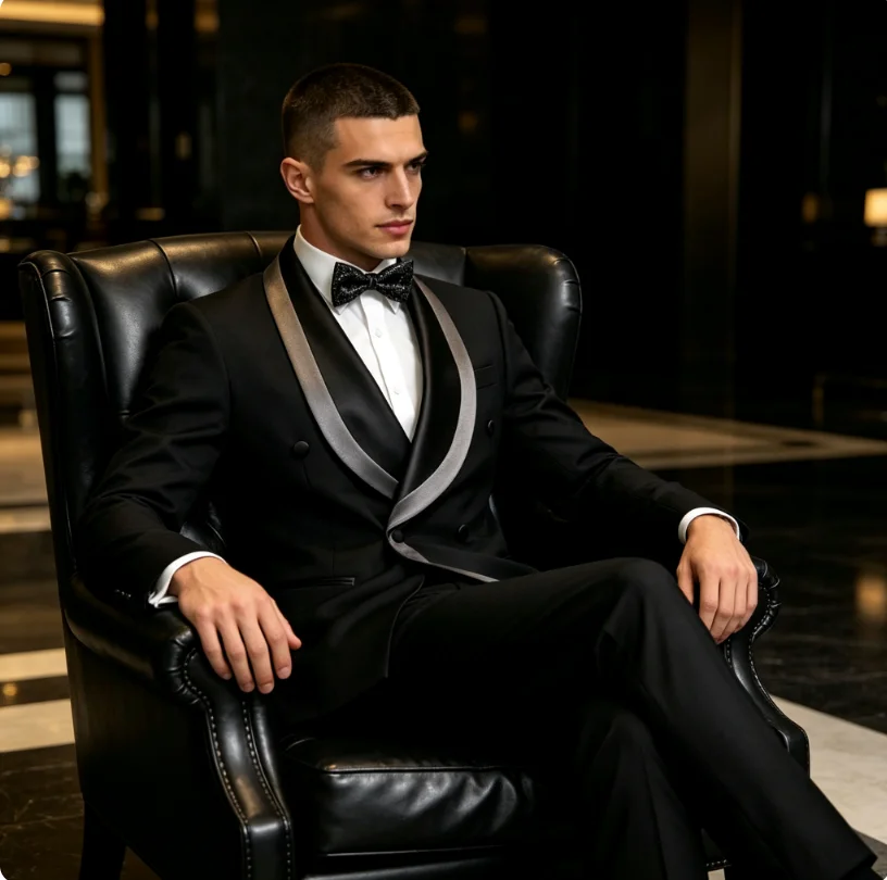 Elegant Black 2-Piece Suit Set for Men Double Breasted Suit Set for Men, Jacket Pants Prom Suit Attire 2026 New Design Tuxedo