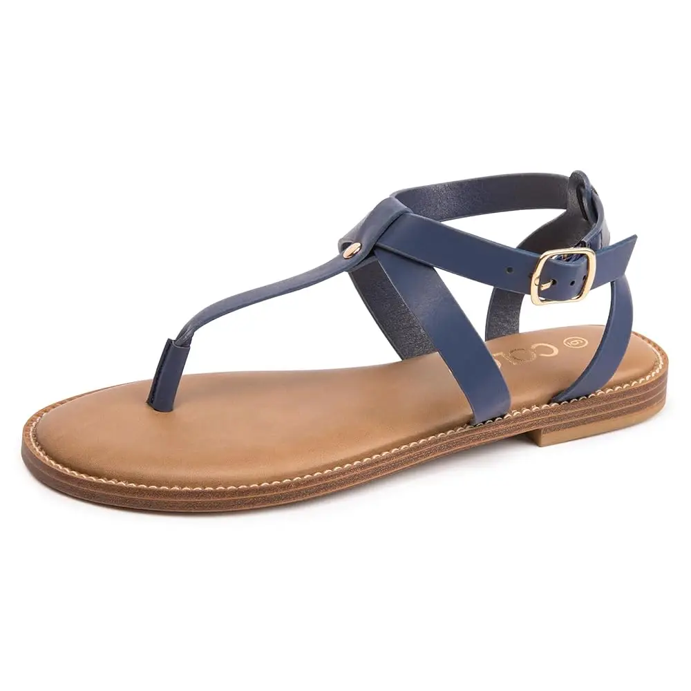 

Colgo Thong Flat Sandals, Casual Women T-Strap Dress Sandals with Adjustable Ankle Buckle for Summer Wedding