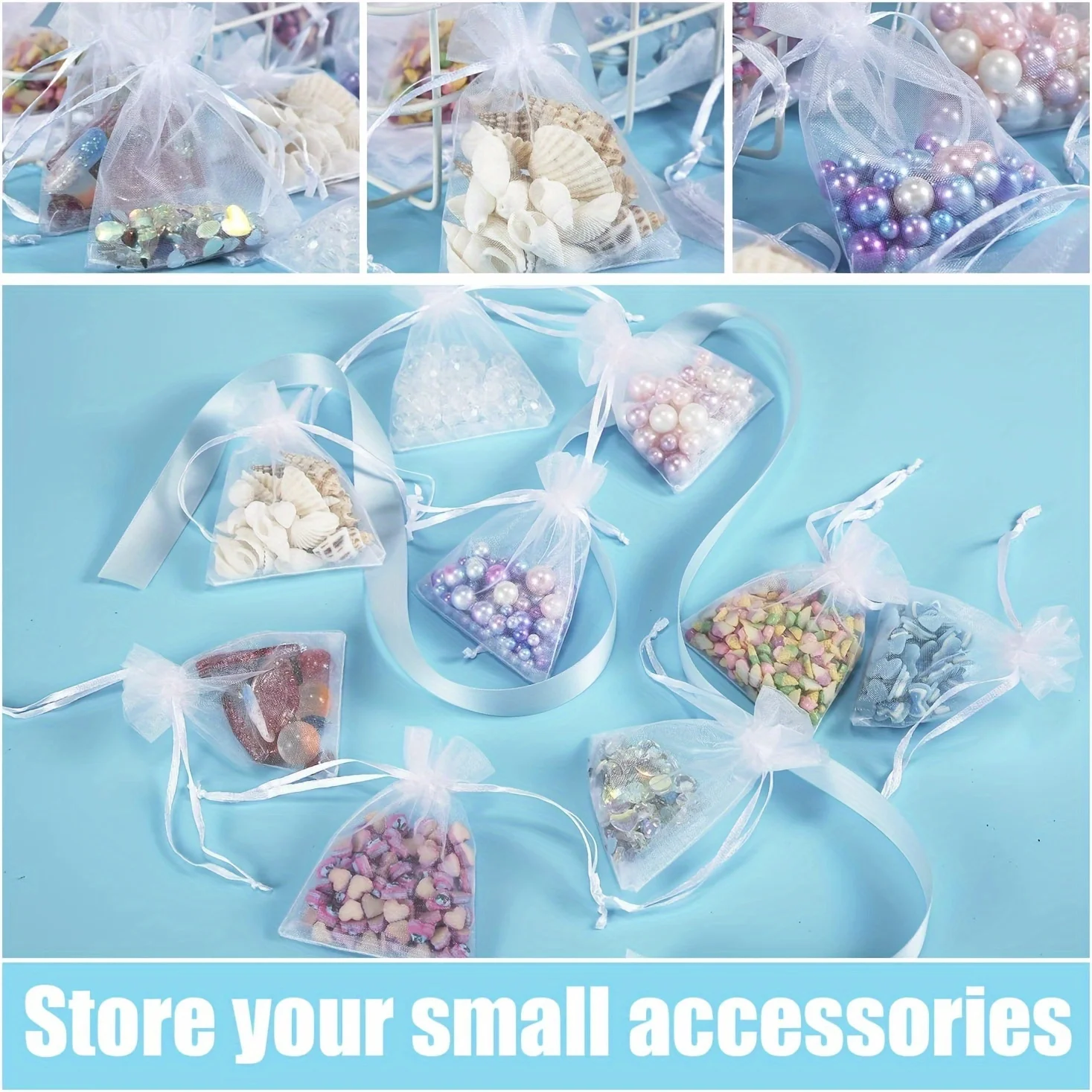 50pcs White Organza Drawstring Pouches - Perfect for Weddings, Parties, and Christmas Favors