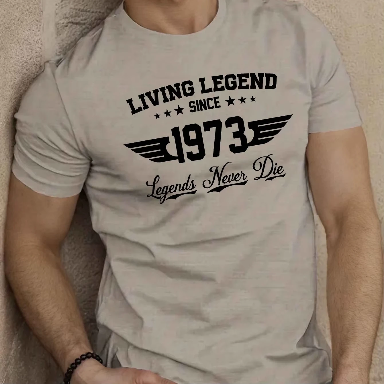 Summer men's 100 cotton casual loose plus size SINCE 1973 pattern printed sports comfortable round neck short sleeved T-shirt image 3