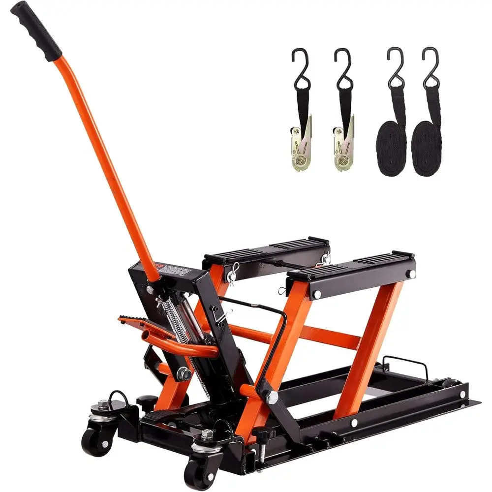 

Motorcycle Lift Jack 1500 LBS Capacity ATV Scissor Lift Jack Portable Motorcycle Lift Table with 4 Wheels Hydraulic Foot-Operate