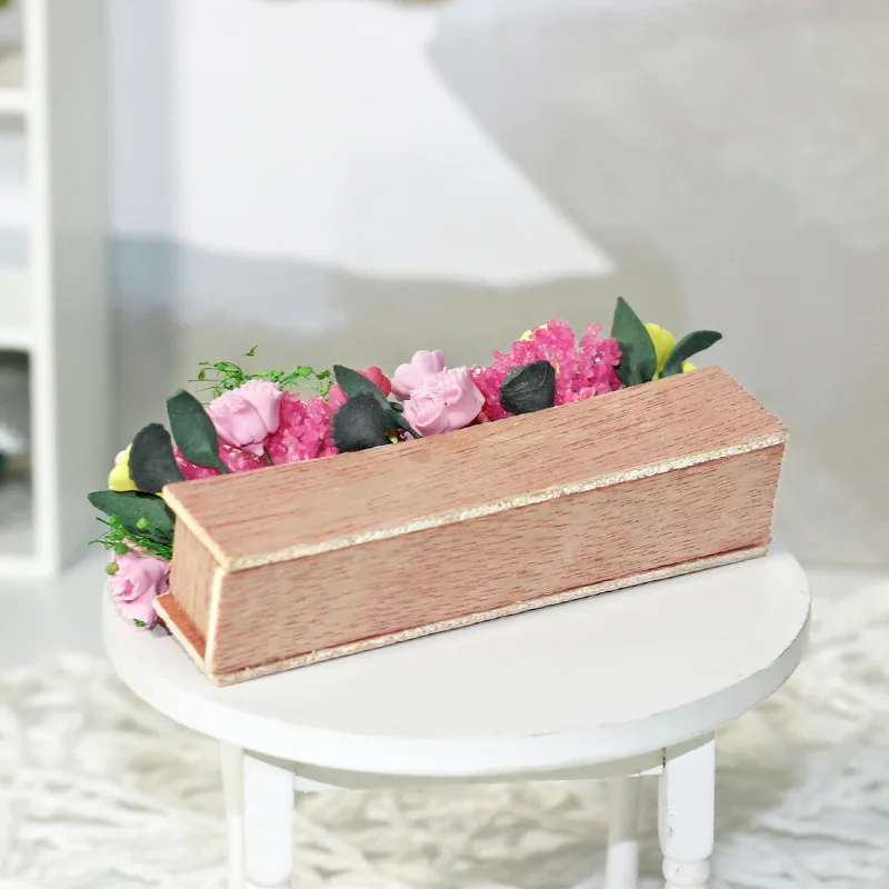 1:12 BJD Doll Mini Flower Bed Long Wood Pot Bonsai Miniature Items Planter Dolls House Accessories Garden Flowers Pretend Play