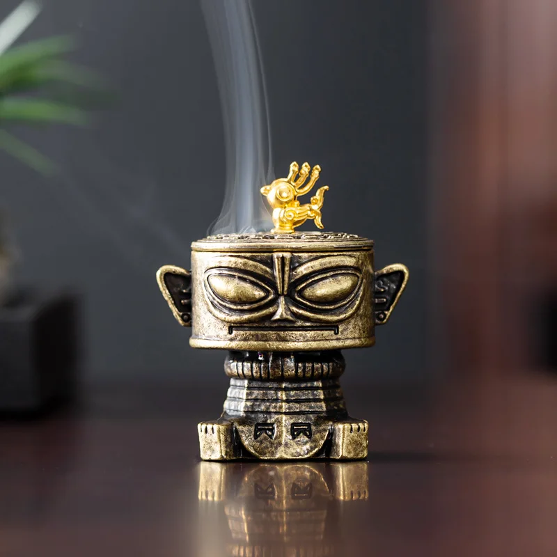 Sanxingdui Alloy Censer, Zen Tea Table Desktop Ornament for Indoor Aromatherapy & Home Decor Gift