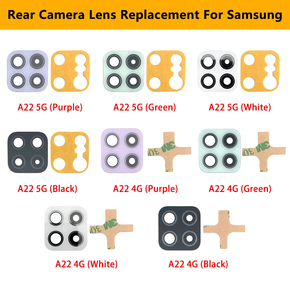 5Pcs/Lot ，NEW Rear Back Camera Glass Lens For Samsung A22 4G 5G A225F A226B Camera Glass With Glue Adhesive Sticker