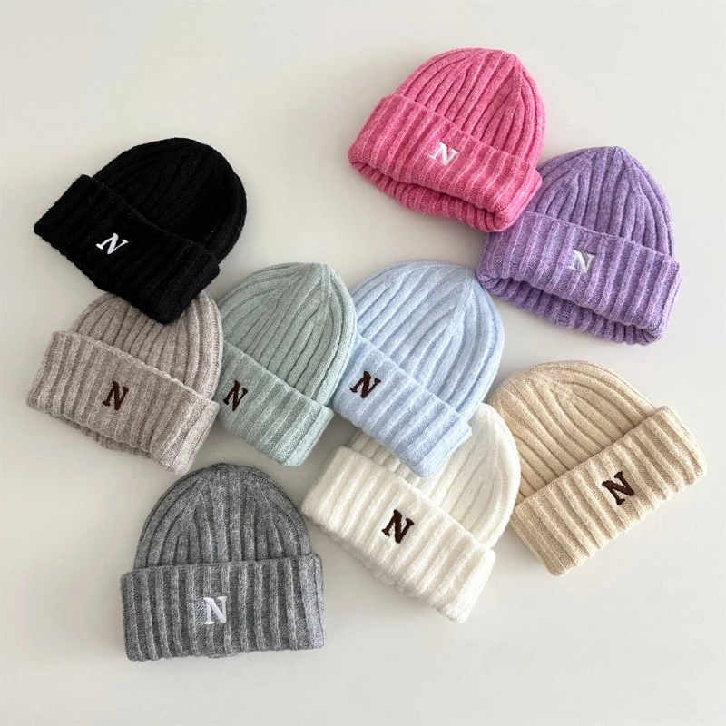 قبعة صغيرة متماسكة للأطفال على الطراز الكوري مع تطريز حرف N، قبعة رياضية عصرية بسيطة قابلة للطي بلون سادة للأولاد والبنات