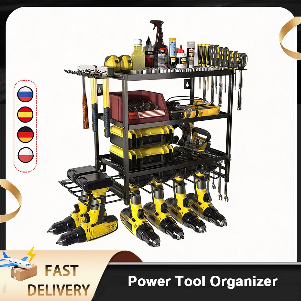 Organizador de Herramientas Eléctricas, Soporte de Pared, Estante de Metal Resistente, Soporte para Taladro Eléctrico, Estante de Almacenamiento de Metal para Garaje