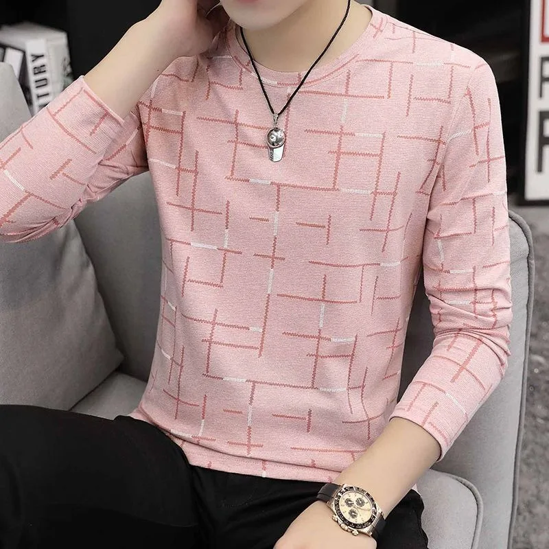 Khaki Square Grid Print Short Sleeve T Shirt Casual Cotton Basic Men Top view 4