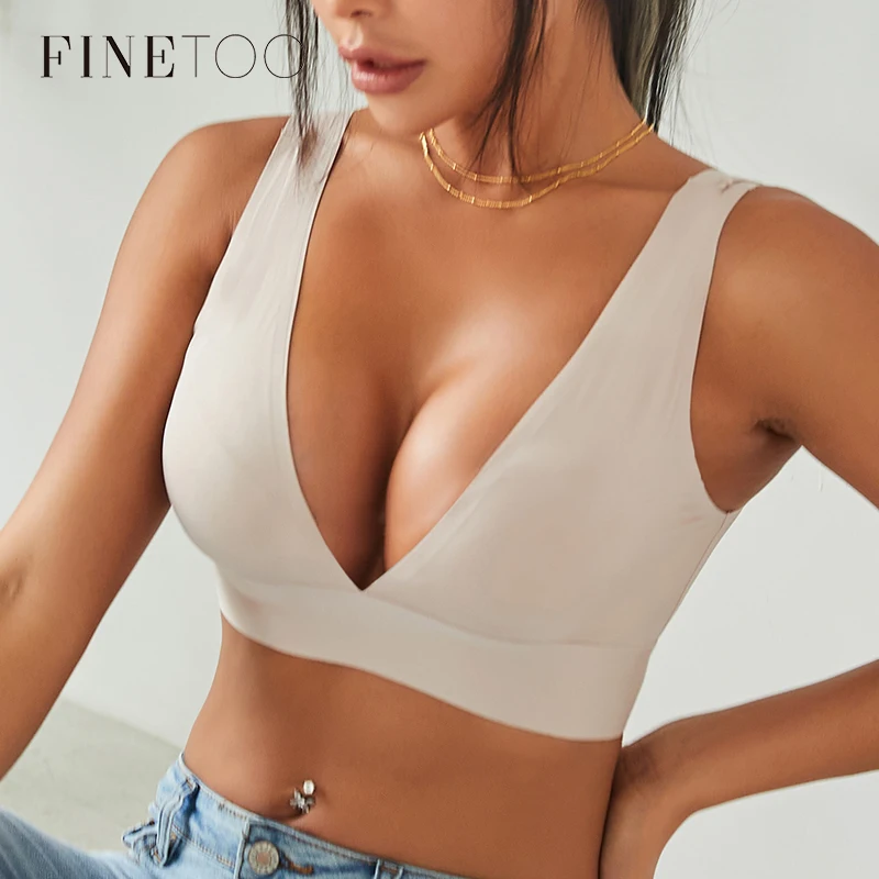 FINETOO Deep V Women Bras Push Up Padded Tops Female Sexy Wireless Underwear Ladies Plus Size Bralette Girls Intimates Lingerie