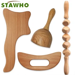 Strumento per il massaggio della terapia del legno, Set di massaggiatori in legno, Roller Stick e strumento per il rimodellamento del corpo Gua Sha, Kit per la maderoterapia, drenaggio linfatico