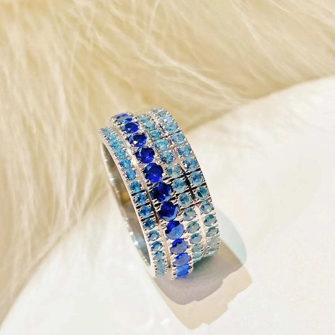 

Позолоченное кольцо S925 с высокоуглеродистым бриллиантом, драгоценный камень королевского синего корунда, роскошные ювелирные изделия на каждый день «Fortune-Turning»