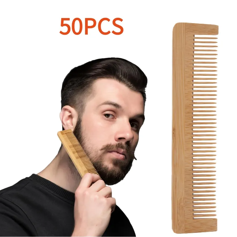 100PCS Bamboo Wood Pocket Beard Comb 100% Natural wooden comb, Travel-Friendly Beard & Hair wood Combs for Men