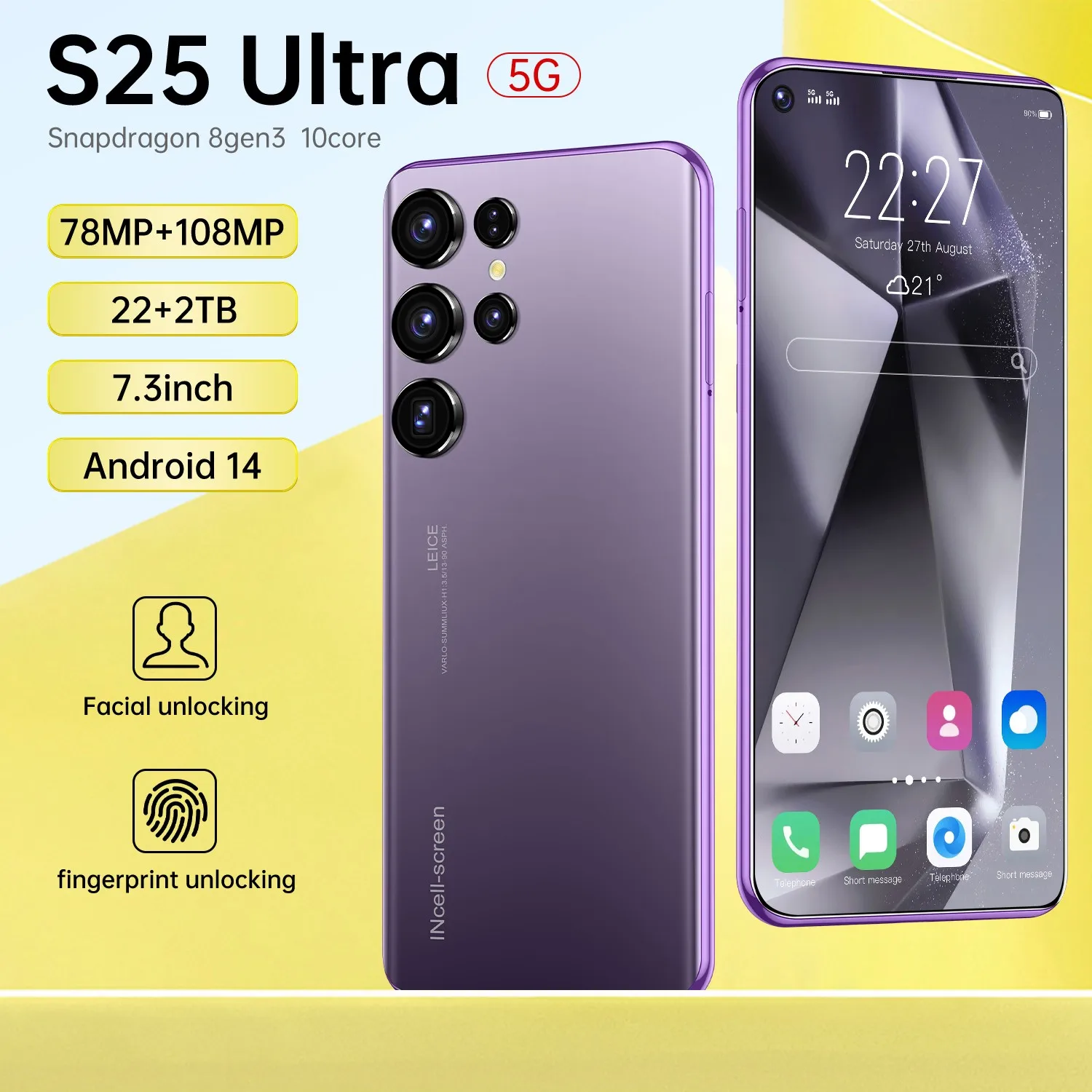 New S25 Ultra smartphone 5G Android 14 7.3 inch high definition Snapdragon 8gen3 10core dual SIM 7800mAh unlocking cellphone