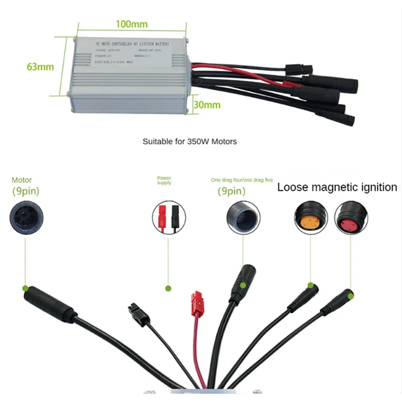 

JN17A Controller Kit Electric Bicycle Electric Scooter Kit SW900 Display Sine Wave Controller 36/48V 17A 350W