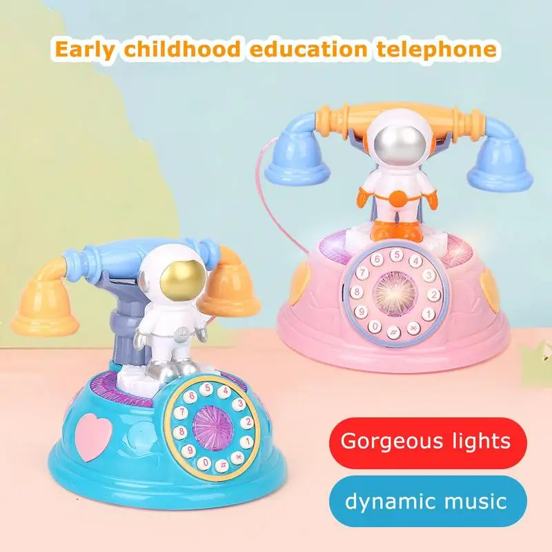 Electronic Music Landline Toy Astronaut Design Rotary Corded Phone Kids Toy Retro Corded Landline Phone Toy For Living Room Home