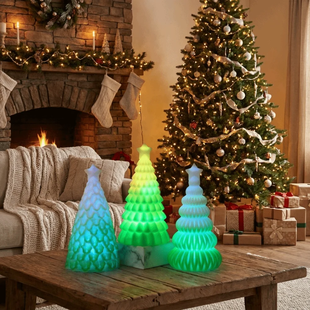 Vinyl Santa Claus Night Light Luminous Glowing Christmas Tree Desktop Lamp Santa Claus Atmosphere Christmas Desktop Ornaments