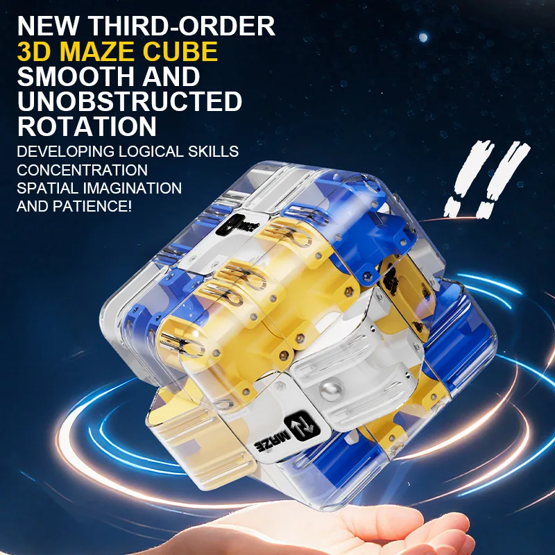 Labirinto 3D con sfera cubica rotolante, giocattolo per il pensiero logico, rotazione non ostacollata, regalo antistress, ornamento da tavolo, regalo di Natale