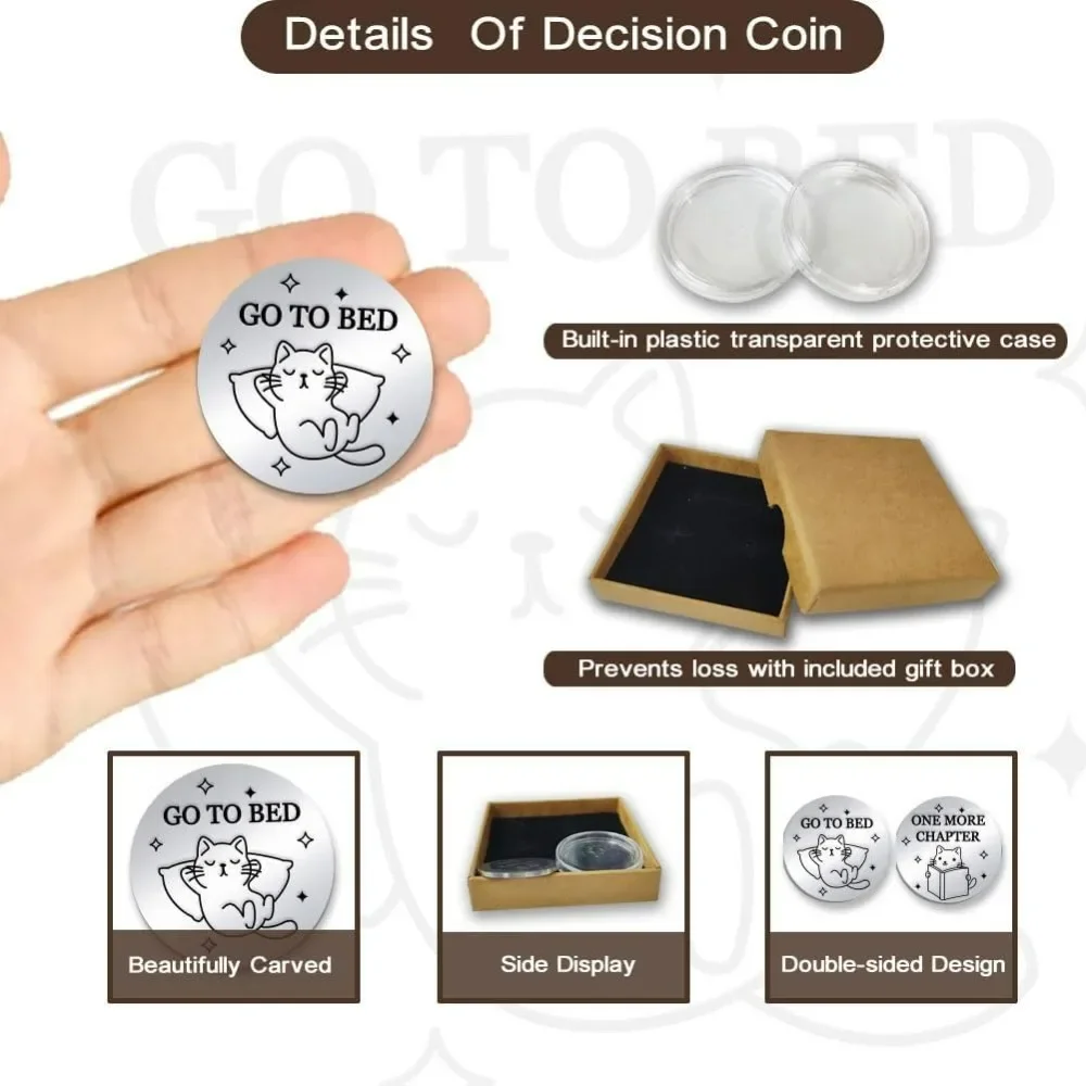 2pcs Funny Destiny Flip Coins GO to Bed Decision One More Chapter Challenge Coin Double-Sided Decision Flip