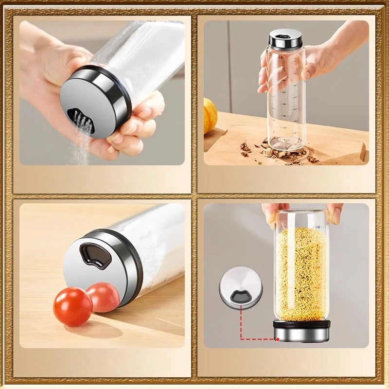 1Pcs Glass Condiment Bottle With Stainless Steel Rotatable Cap For Everyday Cooking And BBQ Pepper Shakers Kitchen Accessories