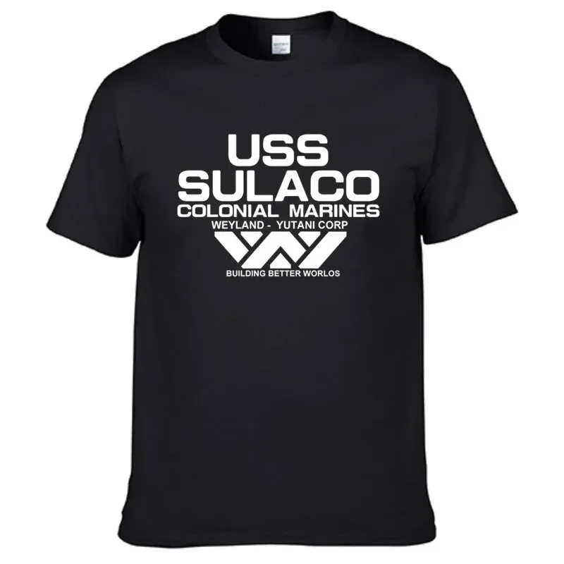 Fashion USCSS Nostromo T-Shirt Alien USS Sulaco Colonial Marines Aliens Off World Short Sleeve Tshirt Men Cotton O Neck Tees