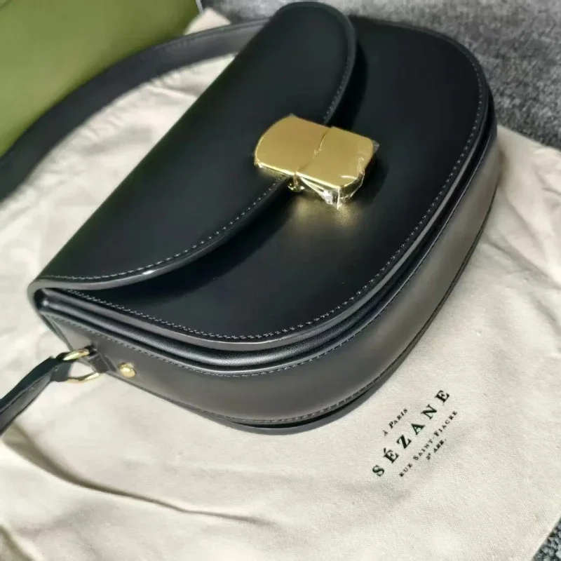 2026 Ins الفرنسية باريس شعار Y2K Sezana جلد طبيعي المرأة حقيبة يد رسول أنثى مصمم حقيبة حقائب عادية #2