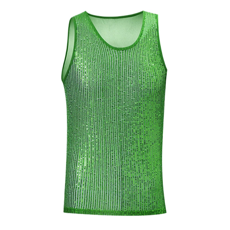 Herren-Netz-Strass-Y2K-Tanktop, durchsichtig, glitzernd, Party-T-Shirt, Nachtclub, Musikfestival, Bühnenkostüm – Detail 12