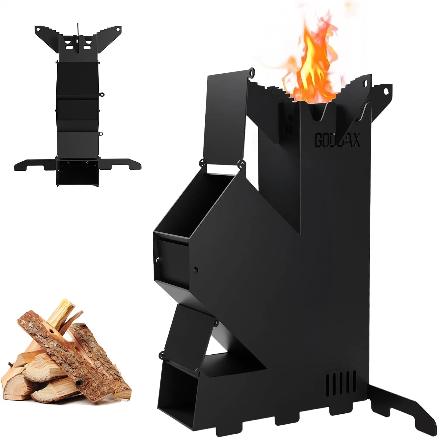 

Rocket Stove for Cooking Portable Wood Burning Camping Backyard BBQ Outdoor Events with Storage Bag, High Efficiency & Sturdy