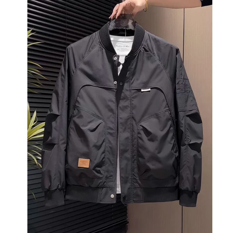 

Slim Fit American Sle Baseball Jaet for Men Spring Autumn Faionable Pilot Coat Youth Stand Tailoring Polyester