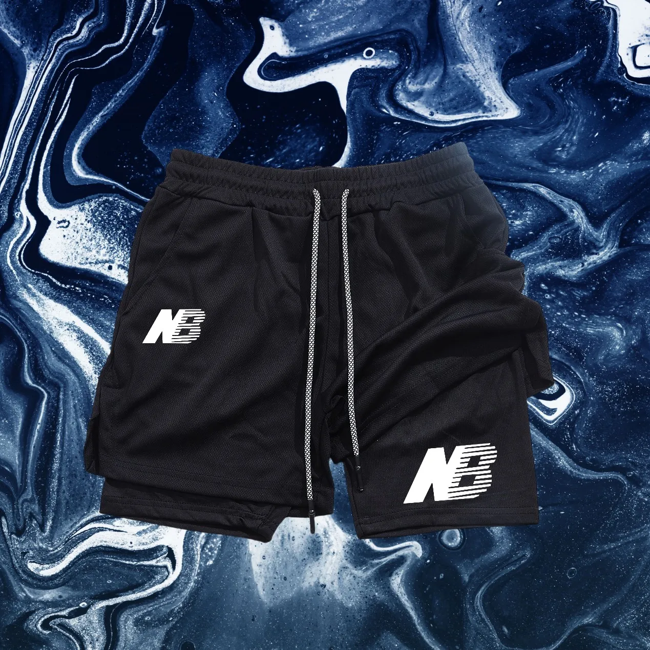 

2025 Men's fitness shorts double-layer two-in-one sportswear suitable for running training yoga