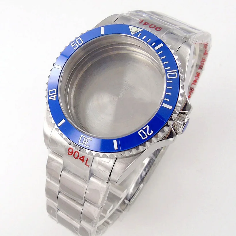 200M Waterproof 40mm Watch Case Fit NH35A NH34 ETA 2824 PT5000 Steel Bracelet 120 Click Unidirectional Bezel Sapphire Black Grey