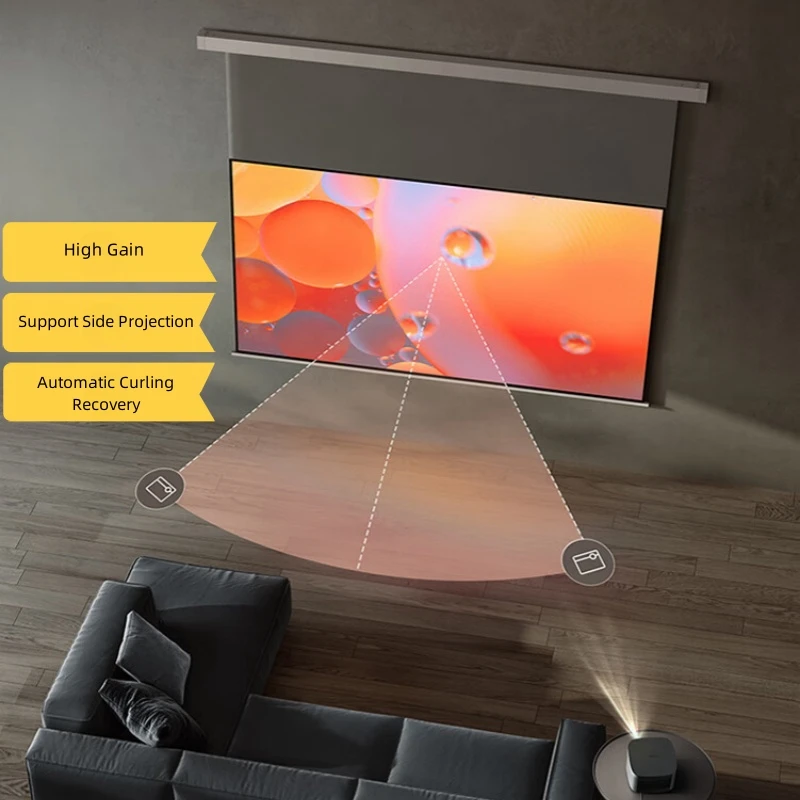 Ambient Light Rejecting Smart Electric Photon Projector Screen With 4K HDR PET Photonic White And New Suspension/Floating Design