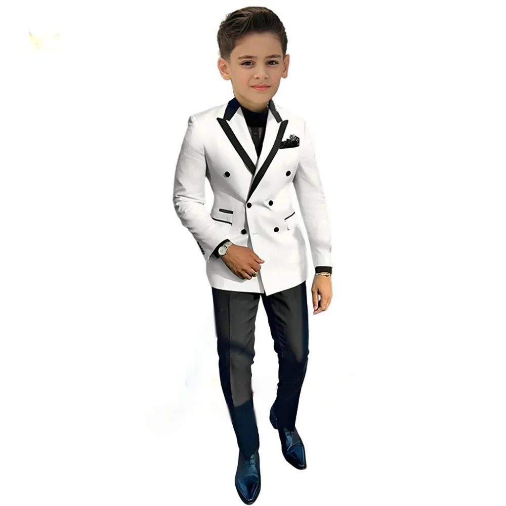 

Kid Elegant White Suits Fashion Performance Boy Double Breasted Blazer Pants 2 Pcs Formal Activities Child Outfits 2 to 16 Years