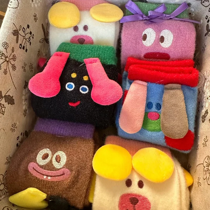 Funny Cartoon Ugly Cute  Plush Socks for Women's Mid-tube Insulation Socks Christmas Couple Sleeping Fleece Socks Winter Warm