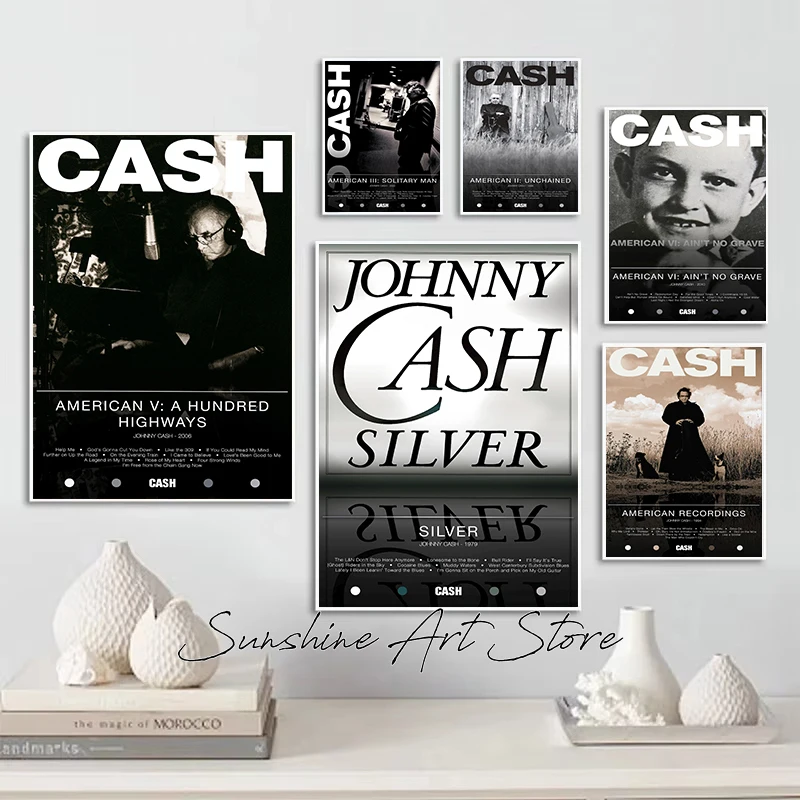 Johnny Cash American Recordings Album Country Music Covers Vintage Retro Country Music Poster Canvas Painting Wall Picture Decor