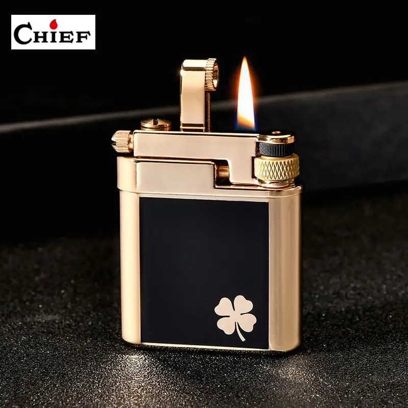 CHIEF Press Ejection Ignition Lighter, Pure Copper Retro Mechanical Press Grinding Wheel Ignition, Personalized Creative Gift