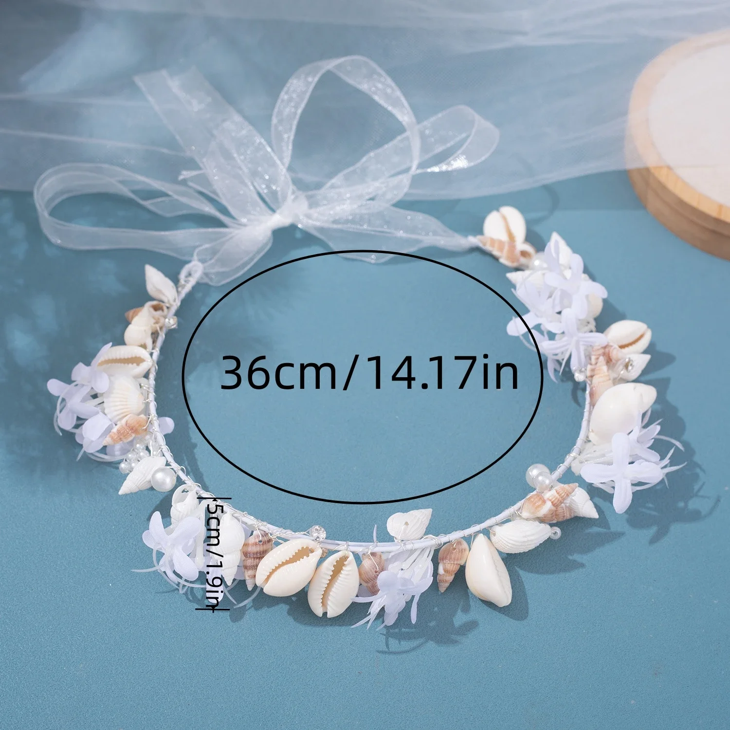 Handmade Pearl Conch Big Hoop Sea Snail Shell Garland Hairbands Crown Brides Seashell Headdress Beach Wedding Hair Accessories