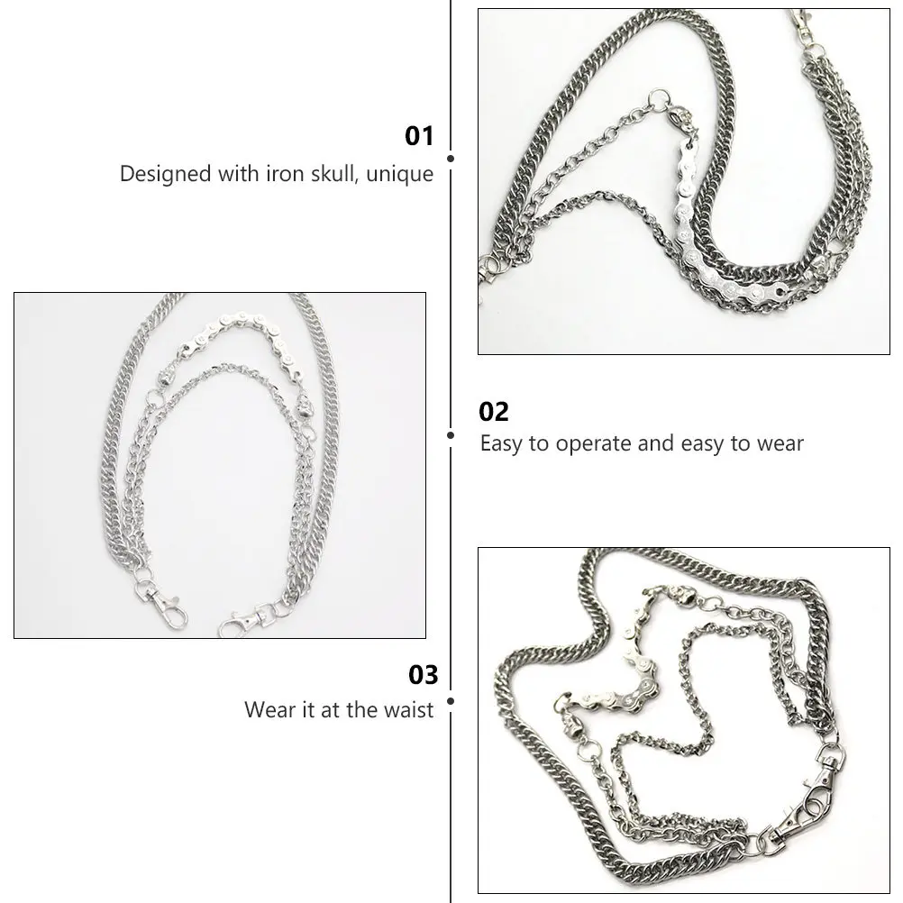 1Pcs Silver Metal Skull Chain for Pants Men Trousers Chain Waist Accessory Hip Hop Punk Style Design Fashion Gift