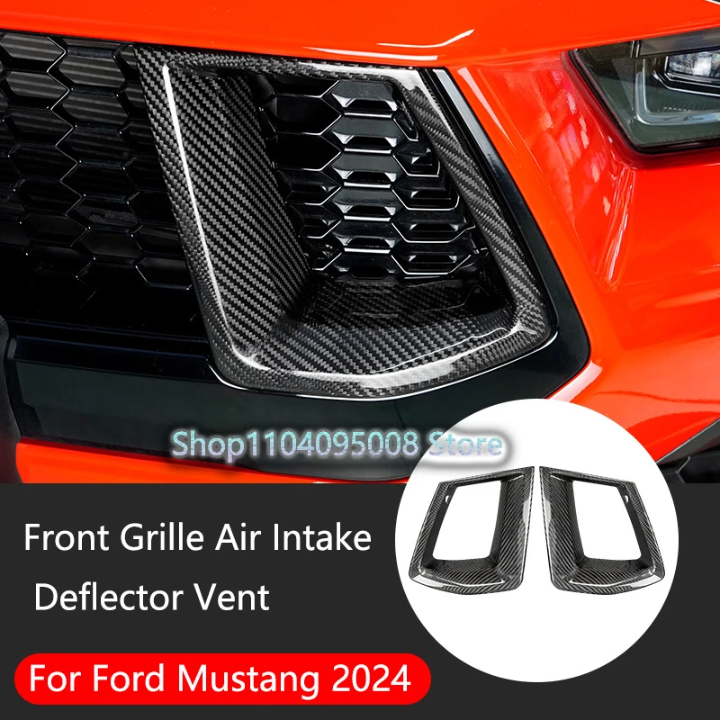 

Front Grille Air Intake Deflector Vent Cover For Ford Mustang 2024 Carbon Fiber Grain Decoration Exterior Accessories