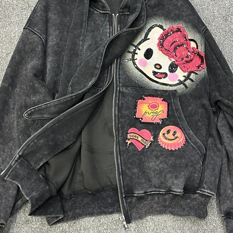 2025 Autumn Heavy Industry New Cartoon Hooded Cardigan Sweatshirt Jacket For Women's Loose Casual Age-Reducing Zipper Top Hoodie