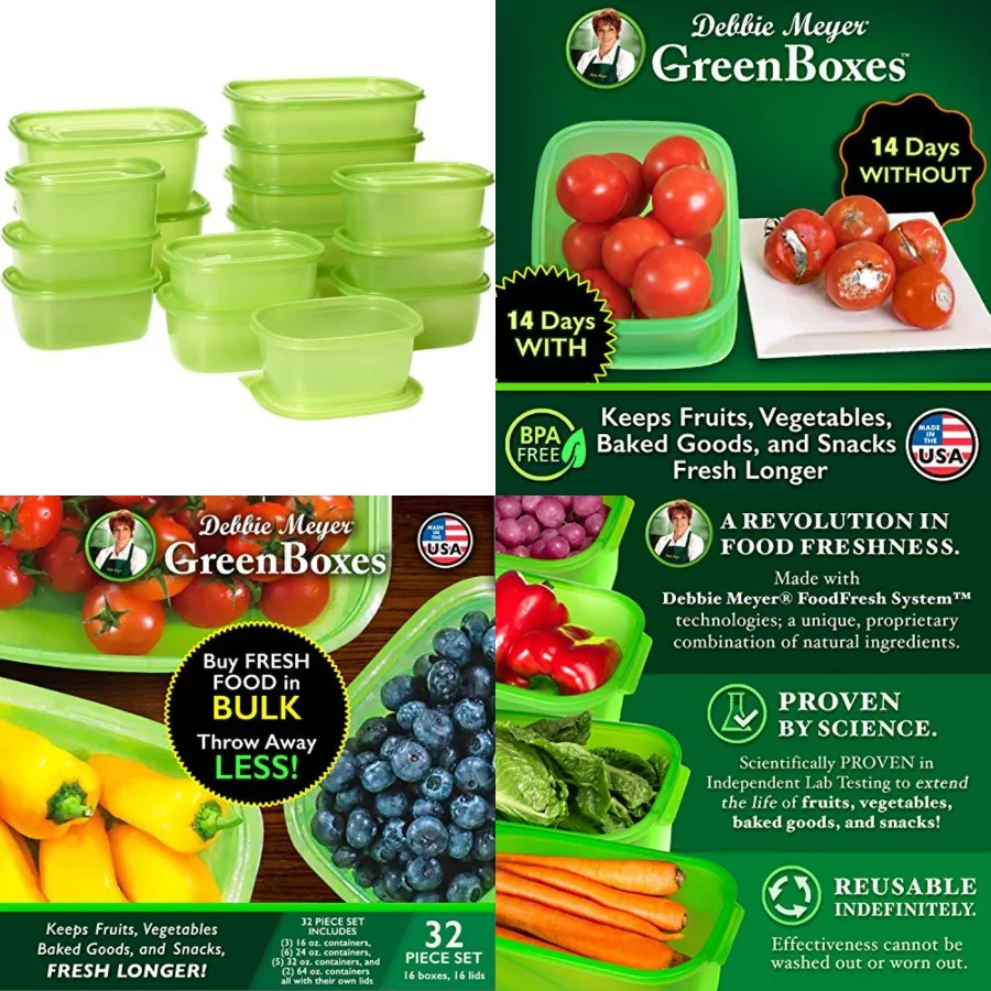 

UltraLite GreenBox Reusable Plastic Airtight Food Storage Containers with Lids, Keeps Fruit, Vegetables, Baked Goods Fresh Long