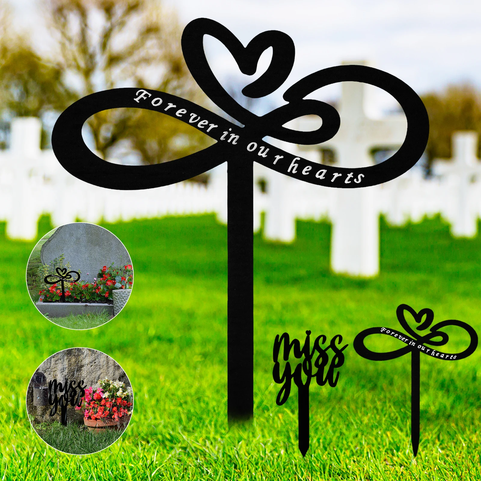 

Memorial Stakes Metal Memorial Grave Markers Forever In Our Hearts/Miss You Memorial Plaques Sympathy Grave Plaque Garden Grave