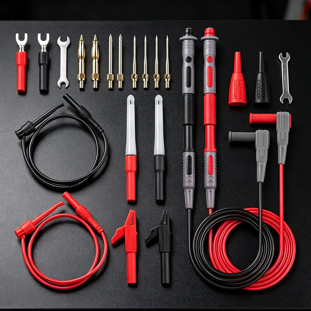23Pcs Multimeter Test Cable Kit Gold Plated Probes Clips For Auto Electrical Testing Safe Wire Piercing ABS Red Black White Tool