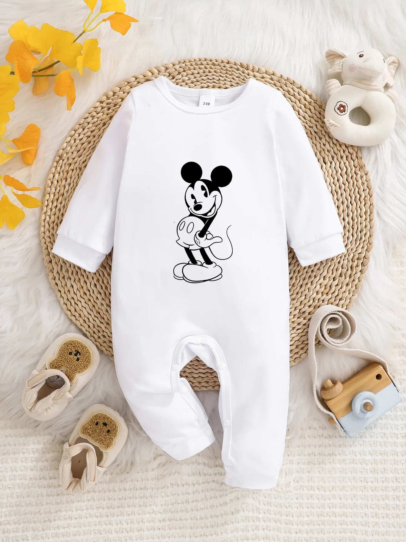 

【Официально лицензированный】 Детский комбинезон Disney Mickey | Удобная ткань, вневременной узор Микки, с длинным рукавом